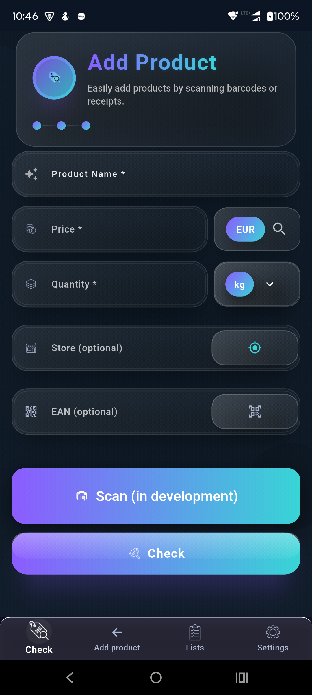 Pricer — dodawanie produktu